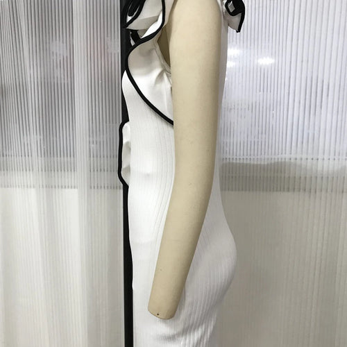 Load image into Gallery viewer, Hit Color Spliced Appliques Dresses For Women Diagonal Collar Sleeveless High Waist Temperament Dress Female New
