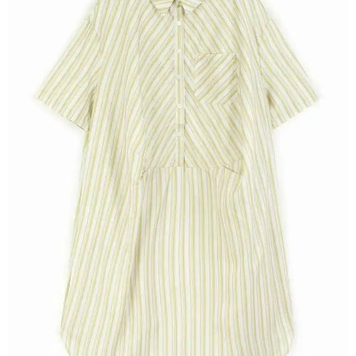 Load image into Gallery viewer, Women Blue Striped Spliced Pocket Big Size Casual Shirt Dress New Lapel Sleeve Fashion Tide Spring Summer 2025 1DH9810
