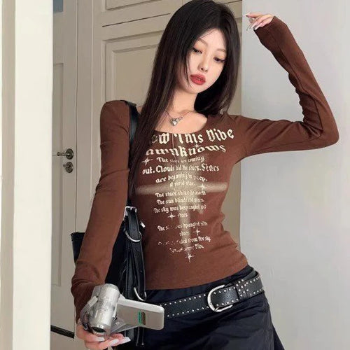 Load image into Gallery viewer, Letter Print Y2k Aesthetic Tee Shirts Femme Casual Vintage Slim Fit Grunge Tops Streetwear Harajuku Women Crop Tshirts Simple
