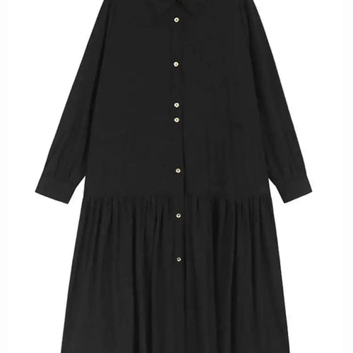 Load image into Gallery viewer, Women Black Big Size Elegant Shirt Dress Brief Pleated Hem New Lapel Long Sleeve Fashion Tide Spring Autumn 2025 1DH9327
