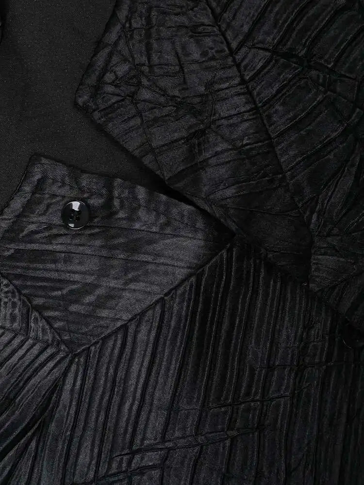 Women Black Pleated Bandage Big Size Blouse New Round Neck Long Sleeve Shirt Fashion Tide Spring Autumn 2025 CPG1142