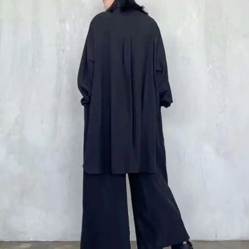 Load image into Gallery viewer, Wide Leg Pants Big Size Two Piece Suit New Lapel Long Sleeve Black Loose Fit Women Fashion Tide Spring Autumn 2025 1DF0685
