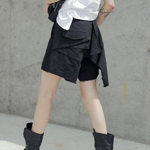 Load image into Gallery viewer, Women Black Irregular Double Layers Burr Wide Leg Shorts New High Waist Trousers Fashion Tide Spring Summer 2025 1DJ0723
