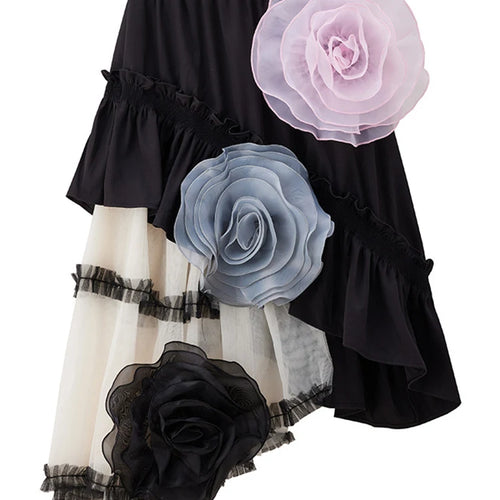 Load image into Gallery viewer, High Elastic Waist Black 3d Flower Irregular Mesh Half-body Skirt Women Fashion Tide New Spring Autumn 2025  1DJ1430

