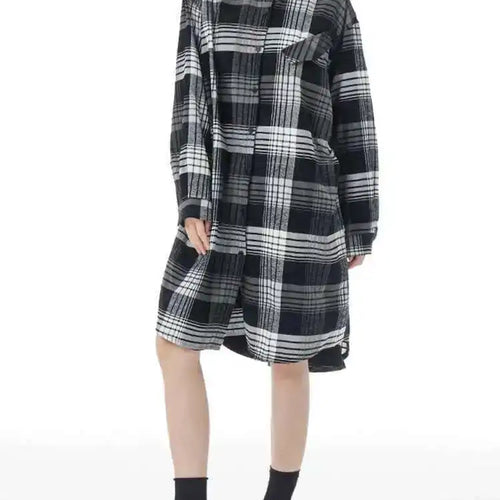 Load image into Gallery viewer, Women Plaid Big Size Knee-Length Shirt Dress New Lapel Long Sleeve A-line Loose Fit Fashion Spring Autumn 2025 1DH2091
