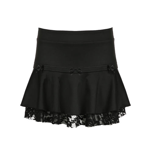 Load image into Gallery viewer, Fashion Chic Black Lace Spliced Summer Skirt for Women Streetwear Gothic Dark A-Line Mini Skirts Bow Stitch Outfits
