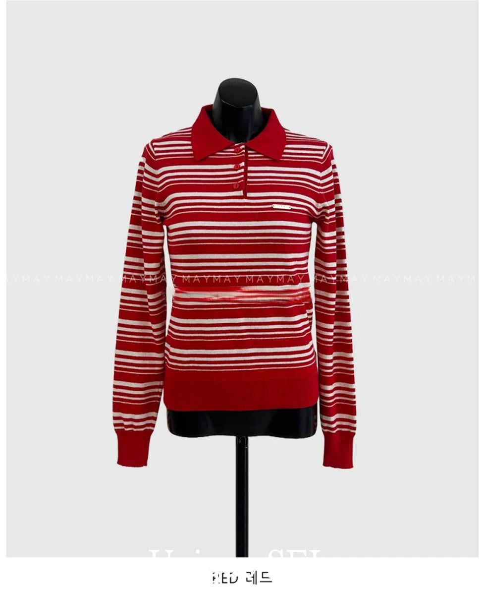 Streetwear Vintage T Shirts Women's Clothing Temperament Tops 2024 Ropa Mujer Fashion Camisetas Casual Striped Korean Tshirt