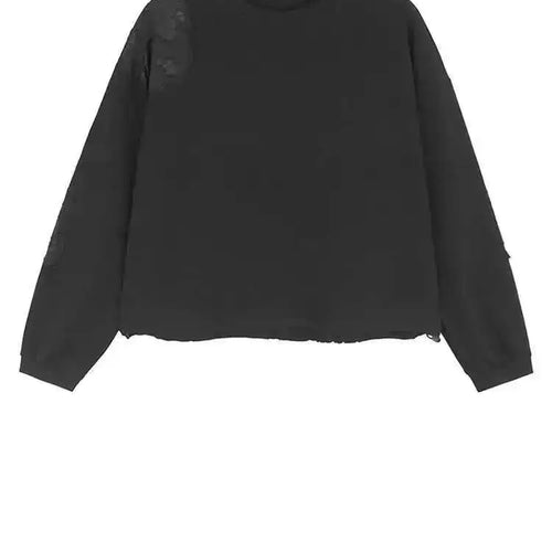 Load image into Gallery viewer, Black Lace Hollow Out Casual Sweatshirt New Round Neck Long Sleeve Women Big Size Fashion Tide Spring Autumn 2025 1DH7096
