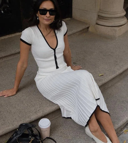 Daily Women 2piece Set v-Neck Single-Breasted Short Sleeves Mini Tops+Elasticated Waist Bottoms Temperament Classic Suits