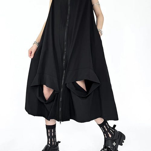 Load image into Gallery viewer, Women Black Zipper Hollow Out Big Size A-line Vest Dress New V-Neck Sleeveless Fashion Tide Spring Summer 2025 1DJ1410
