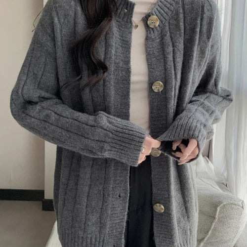 Load image into Gallery viewer, Vintage Knitwear Women&#39;s Sweaters Autumn Winter Japanese Style Loose Long Sleeve Thickened Gray Cardigan Sweater Coat
