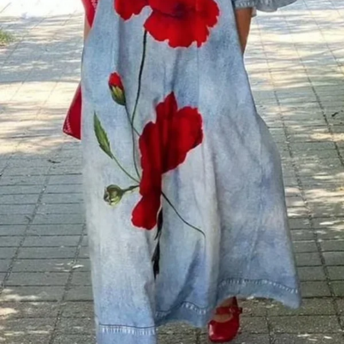 Load image into Gallery viewer, Loose Flower Print Maxi Dress for Woman Not Denim Vintage Half Sleeves V-neck Women&#39;s Summer Casual Vacation Long Dress
