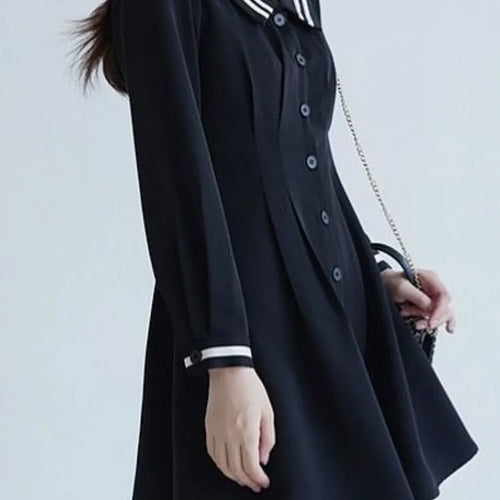 Load image into Gallery viewer, Preppy Style School Student Black Mini Dress Japanese Harajuku Long Sleeve Short Dresses Autumn Korean Fashion
