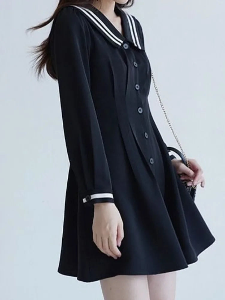 Preppy Style School Student Black Mini Dress Japanese Harajuku Long Sleeve Short Dresses Autumn Korean Fashion