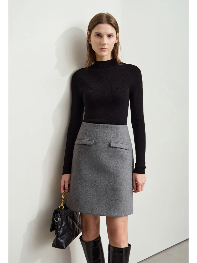 Minimalist Women's Commuter Cropped Woolen Skirts Advanced Grey Split Straight Skirt 2025 Winter Female Bottoms 12444028