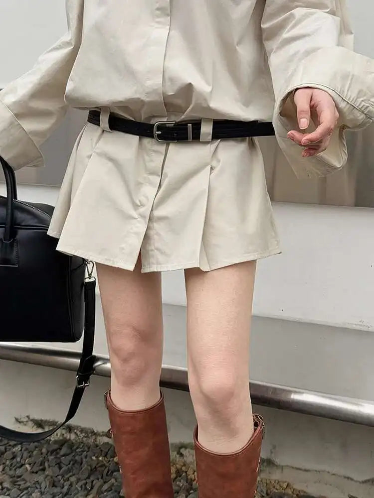 Women White Hem Pleated Elegant Big Size Mini Shirt Dress New Lapel Long Sleeve Fashion Tide Spring Autumn 2025 1DH9552