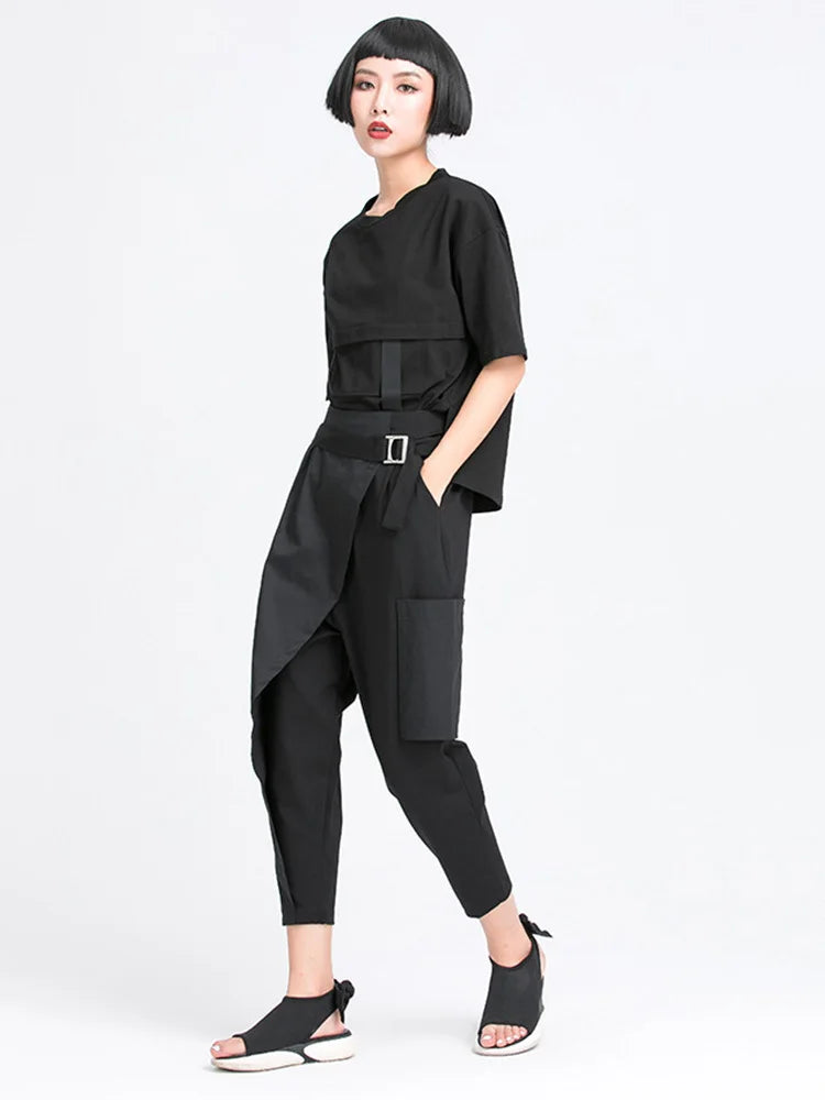 High Elastic Waist Black Irregular Split Harem Trousers New Loose Fit Pants Women Fashion Tide Spring Summer 2025 1Y487