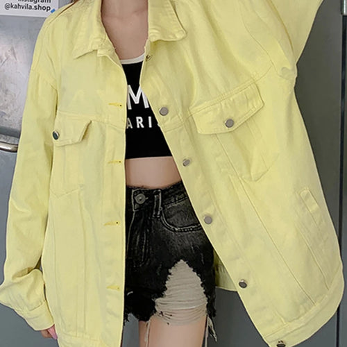 Load image into Gallery viewer, Pink Gradient Denim Coat Korean New Tie Dye Loose Long Sleeve Yellow Jacket Fashion Top Women&#39;s Coat Female Casual S-XL
