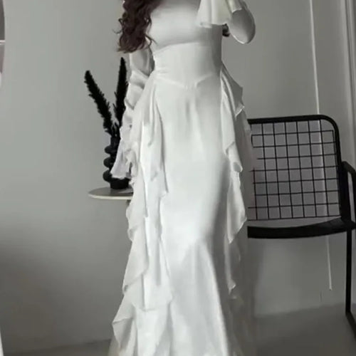 Load image into Gallery viewer, Elegant Long Sleeved Ruffled Round Neck Maxi Dress For Women's Spring New 2025 Party Club Evening Dress Slim Vestidos
