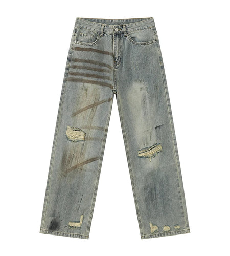 Niche Design Men's Two-piece Lapel Holes Contrast Color Single Breasted Denim Jackets Casual Straight Leg Male Jeans 9W1837