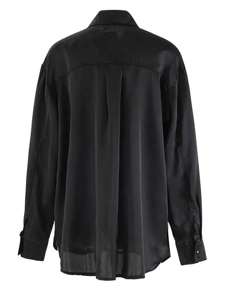 Women Black Embroidery Tassels Big Size Elegant Blouse New Lapel Long Sleeve Shirt Fashion Tide Spring Autumn 2025 CPG2149