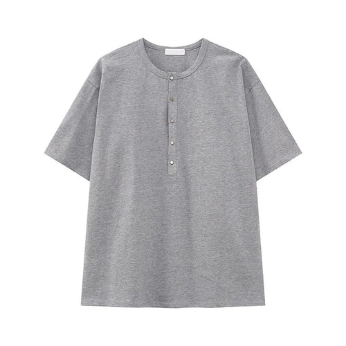 Load image into Gallery viewer, Men's Short Sleeve T-shirts New Summer Solid Color Casual Style Button Half Open Design Round Collar Loose Male Top 9W1600
