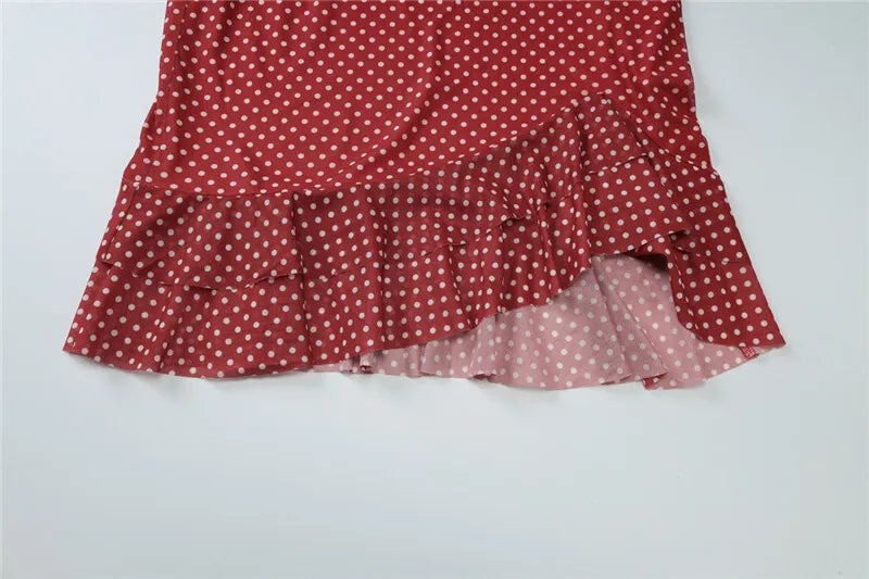 Scarf Collar Polka Dot Mini Dress Women Robe Fashion Off-shoulder Backless Sleeveless Ruffled Club Party Dress Vestido