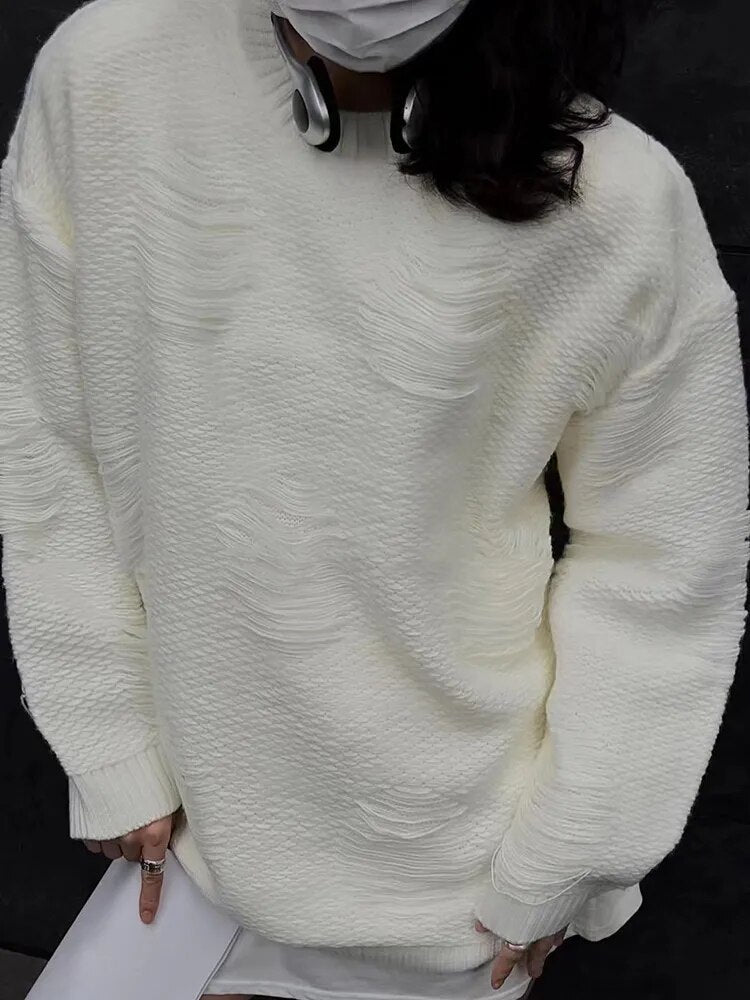 Solid Casual Loose Minimalist Knitted Sweaters For Women Round Neck Long Sleeve Pullover Temperament Sweater Female