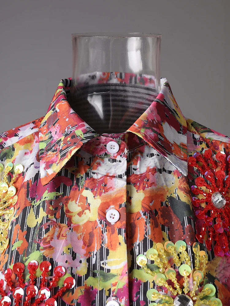 Women Black Striped Pattern Printed Big Size Blouse New Lapel Long Sleeve Shirt Fashion Tide Spring Autumn 2025 29L9965