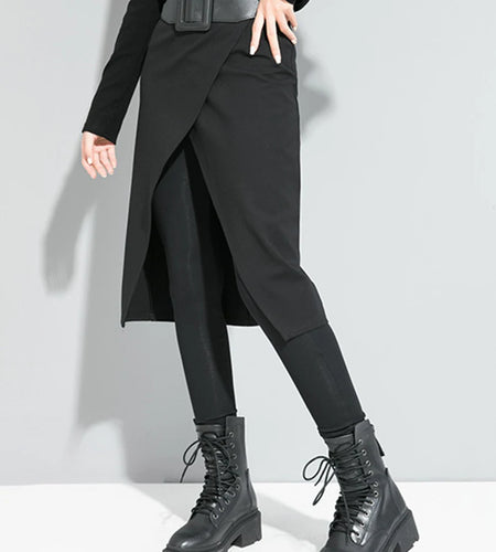 High Elastic Waist Black Stitch Long False Two Trousers New Loose Fit Pants Women Fashion Tide Spring Autumn 2025 1S191