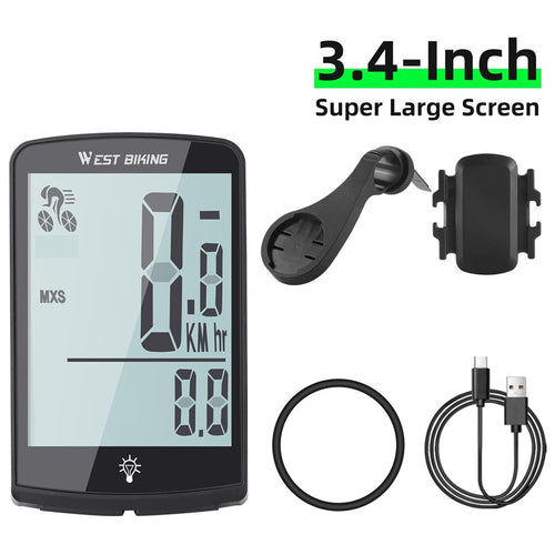 Load image into Gallery viewer, Wireless Cycling Computer 3.4 Inch IP64 Waterproof Bicycle Speedometer USB Charging Bike Backlight Speed Sensor
