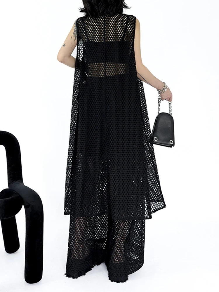 Big Size Black Grid Vest Wide Leg Pants Two Piece Suit New Lapel Sleeveless Women Fashion Tide Spring Autumn 2025 1DJ1417