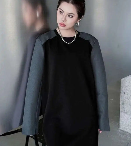 Women Black Color-block Blazer Fabric Elegant Mini Dress New Round Neck Long Sleeve Fashion Spring Autumn 2025 1DH9822