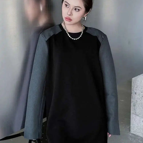 Load image into Gallery viewer, Women Black Color-block Blazer Fabric Elegant Mini Dress New Round Neck Long Sleeve Fashion Spring Autumn 2025 1DH9822
