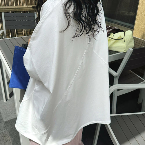 Load image into Gallery viewer, Women White Shaped Spliced Big Size Casual T-shirt New Round Neck Half Sleeve Fashion Tide Spring Summer 2025 1DJ1530
