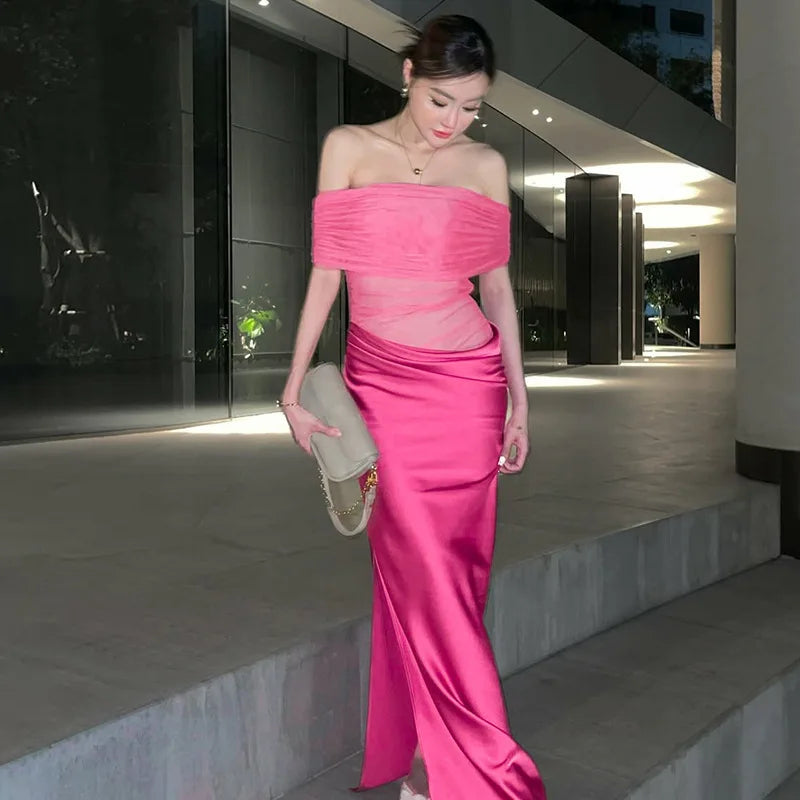 Off-shoulder Strapless Backless Sexy Maxi Dress For Women Gown Fashion Elegant Sleeveless Ruched Club Long Dress