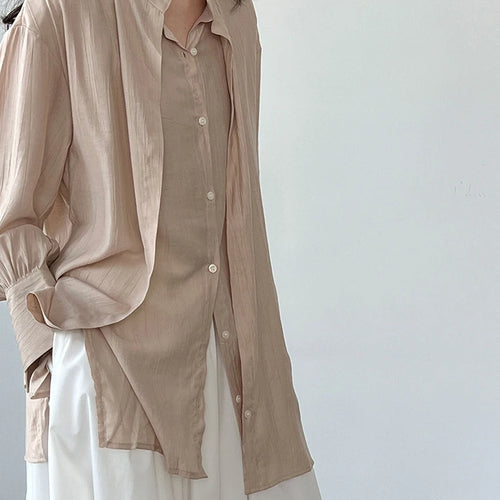 Load image into Gallery viewer, Women Apricot Irregular Cross Big Size Blouse New Stand Collar Long Sleeve Shirt Fashion Tide Spring Autumn 2025 1DJ1690
