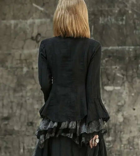 Women Black Mesh Printed Irregular Blouse New Stand Collar Long Sleeve Loose Fit Shirt Fashion Spring Autumn 2025 1DF6824