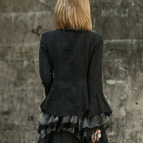 Load image into Gallery viewer, Women Black Mesh Printed Irregular Blouse New Stand Collar Long Sleeve Loose Fit Shirt Fashion Spring Autumn 2025 1DF6824
