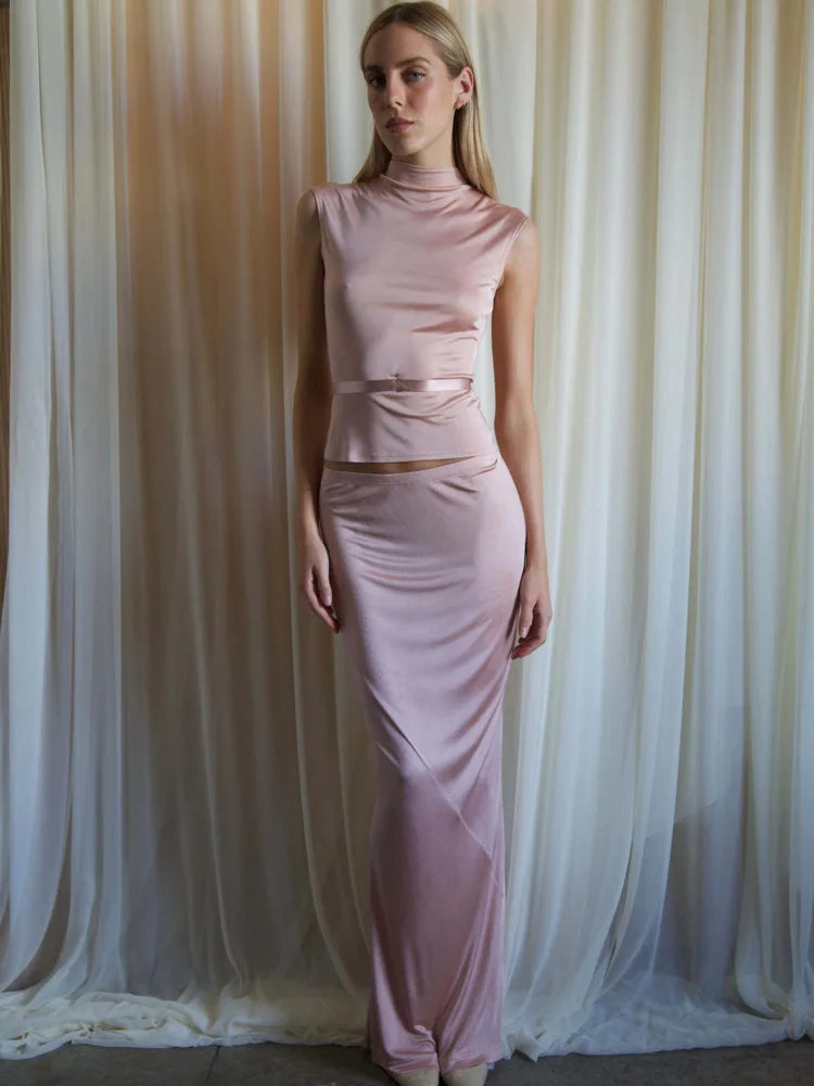 Elegant Sleeveless Round Neck Slim Fit Top And Skirt Set For Women's Fashion Autumn Winter New 2025 Party Two-piece Set