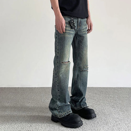 Load image into Gallery viewer, Hole Male Jeans American Stylish Cleanfit Denim Pants New Spring Summer High Street Micro Flared Trendy Toursers 9W1427
