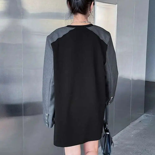 Load image into Gallery viewer, Women Black Color-block Blazer Fabric Elegant Mini Dress New Round Neck Long Sleeve Fashion Spring Autumn 2025 1DH9822
