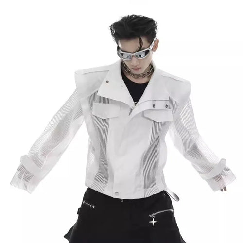 Load image into Gallery viewer, Deconstruction Mesh Splicing Jacket Niche Design Punk Sun Protection 2025 Spring Male Thin Motorcycle Jackets Tide 9C274
