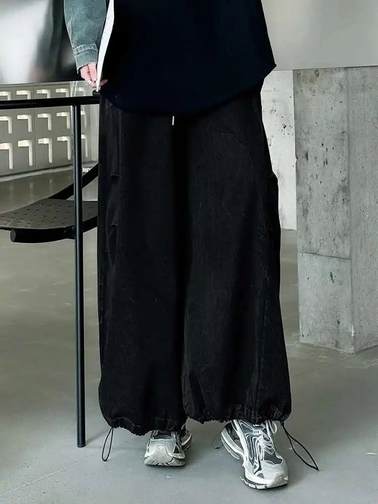 High Elastic Waist Yellow Pocket Drawstring Long Wide Leg Pants New Trousers Women Fashion Tide Spring Autumn 2025 1DH9933