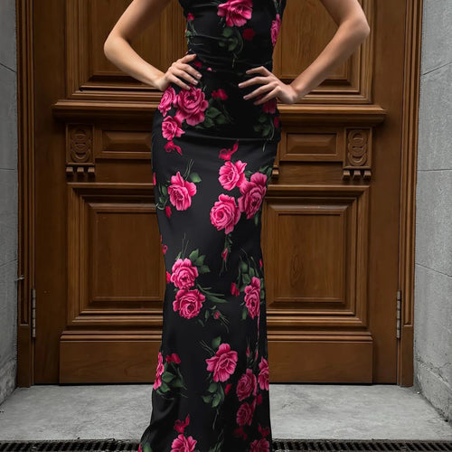 Load image into Gallery viewer, Floral Print Slips Backless Lace Up Sexy Bodycon Maxi Prom Dress Summer Women Elegant Clothes Birthday Party Festival
