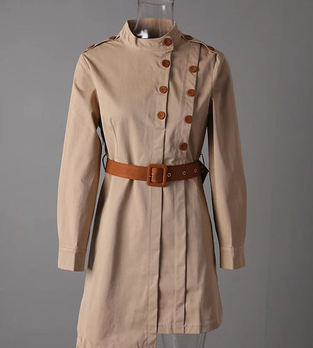 Women Camel Button Irregular Big Size Trench New Stand Collar Long Sleeve Windbreaker Fashion Spring Autumn 2025  7AB9123