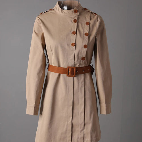 Load image into Gallery viewer, Women Camel Button Irregular Big Size Trench New Stand Collar Long Sleeve Windbreaker Fashion Spring Autumn 2025  7AB9123
