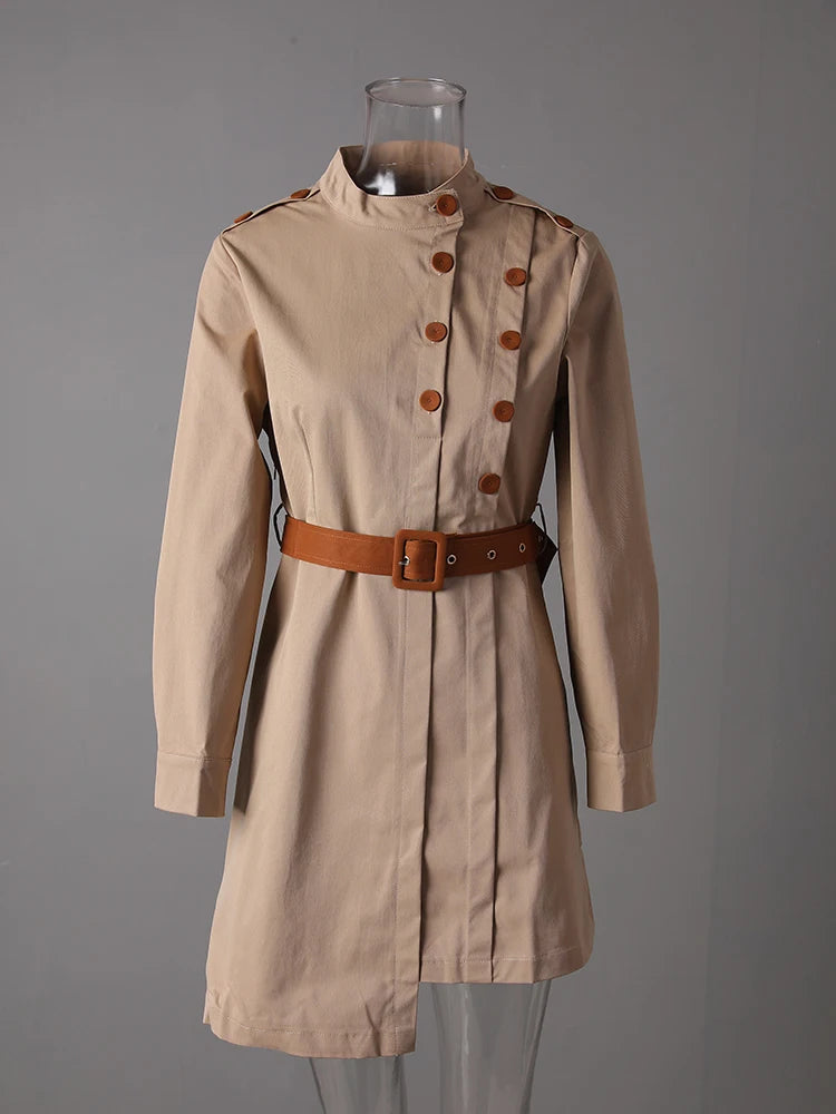 Women Camel Button Irregular Big Size Trench New Stand Collar Long Sleeve Windbreaker Fashion Spring Autumn 2025  7AB9123