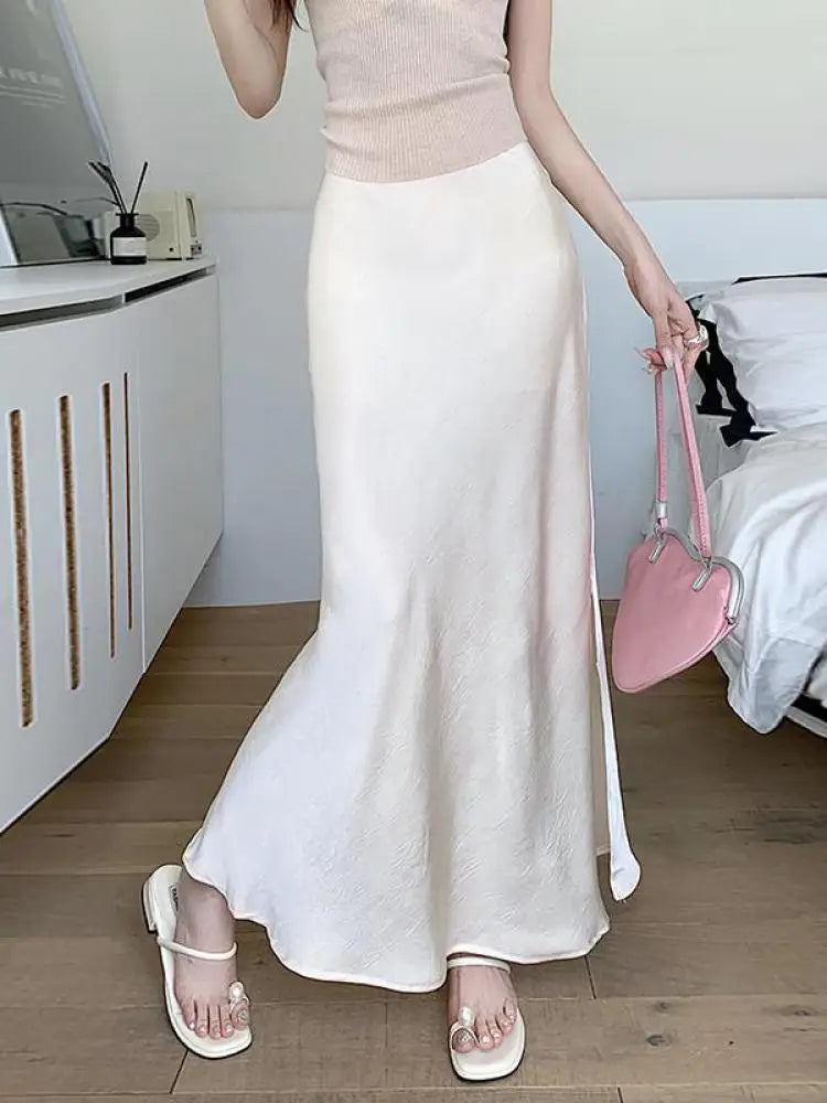 Korean Fashion Women's Elegant Sexy Slim Split Long Skirt Spring Summer High Waist Half Fishtail Skirts Popular 2025 Casual Chic