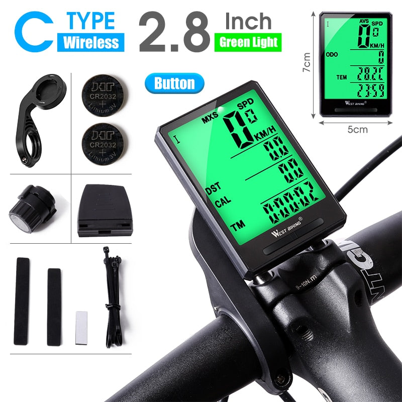 2.8" Large Screen Bicycle Computer Wireless Wired Bike Computer Waterproof Speedometer Odometer Cycling Stopwatch